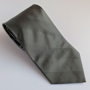 Fusion 100% Silk Men's Tie Handmade Olive Green Geometric Subtle Stripe Necktie